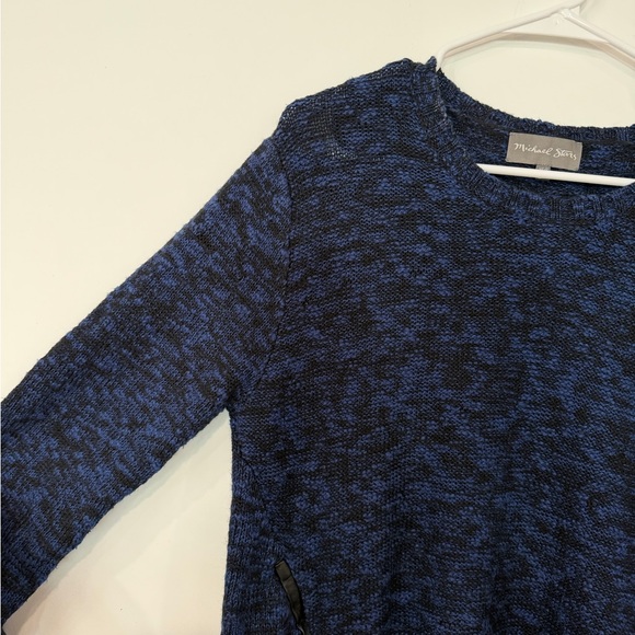 Michael Stars Navy Marled Crewneck Sweater with Zip Accents - Picture 3 of 12